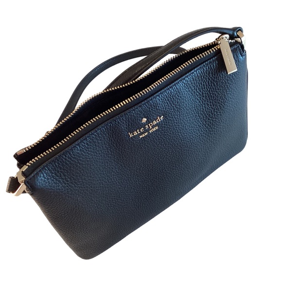 Kate Spade Purse Leila Triple Gusset Crossbody Black Pebbled Leather Medium Bag - Picture 4 of 13